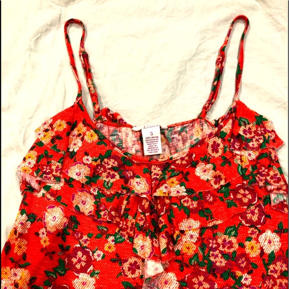CANDIES floral ruffle tank top orange:crimson color sizeL preowned - Picture 5 of 6